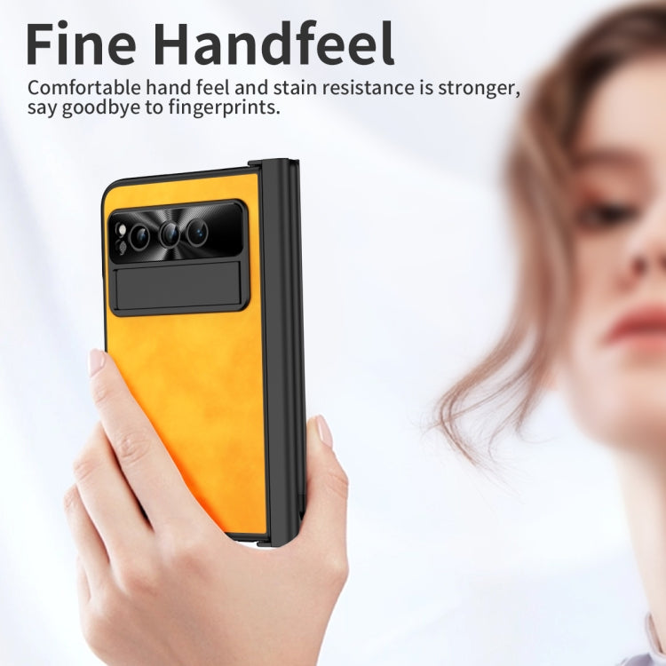 For Google Pixel Fold Integrated Napa Texture All-inclusive Phone Case with Pen Slot(Yellow)