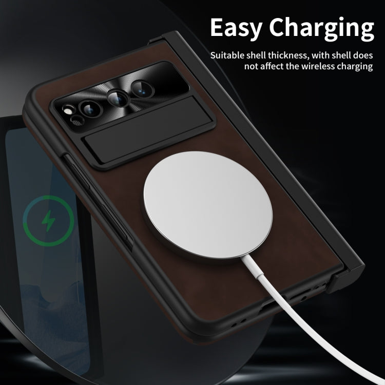 For Google Pixel Fold Integrated Napa Texture All-inclusive Phone Case with Pen Slot(Coffee)