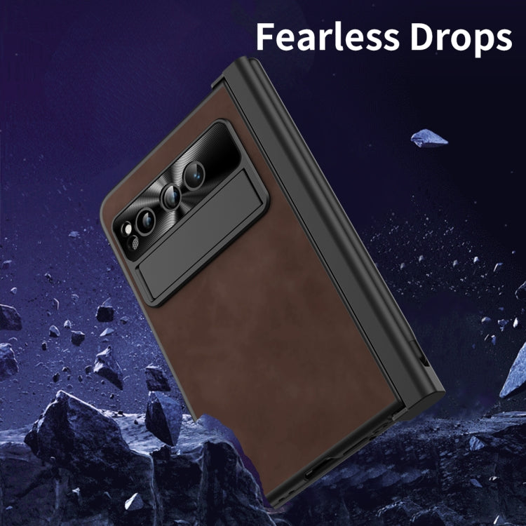 For Google Pixel Fold Integrated Napa Texture All-inclusive Phone Case with Pen Slot(Coffee)