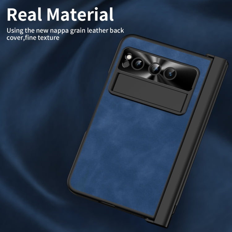 For Google Pixel Fold Integrated Napa Texture All-inclusive Phone Case with Pen Slot(Blue)