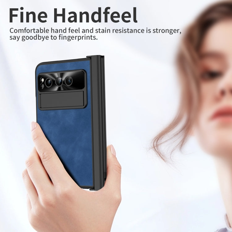 For Google Pixel Fold Integrated Napa Texture All-inclusive Phone Case with Pen Slot(Blue)