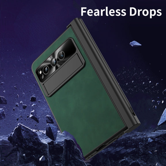 For Google Pixel Fold Integrated Napa Texture All-inclusive Phone Case with Pen Slot(Green)