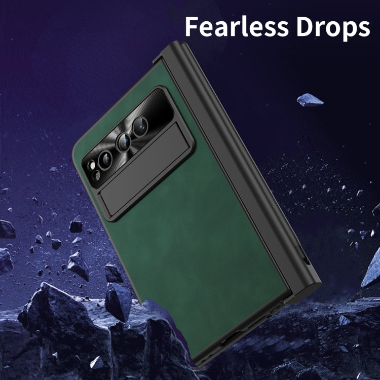 For Google Pixel Fold Integrated Napa Texture All-inclusive Phone Case with Pen Slot(Green)