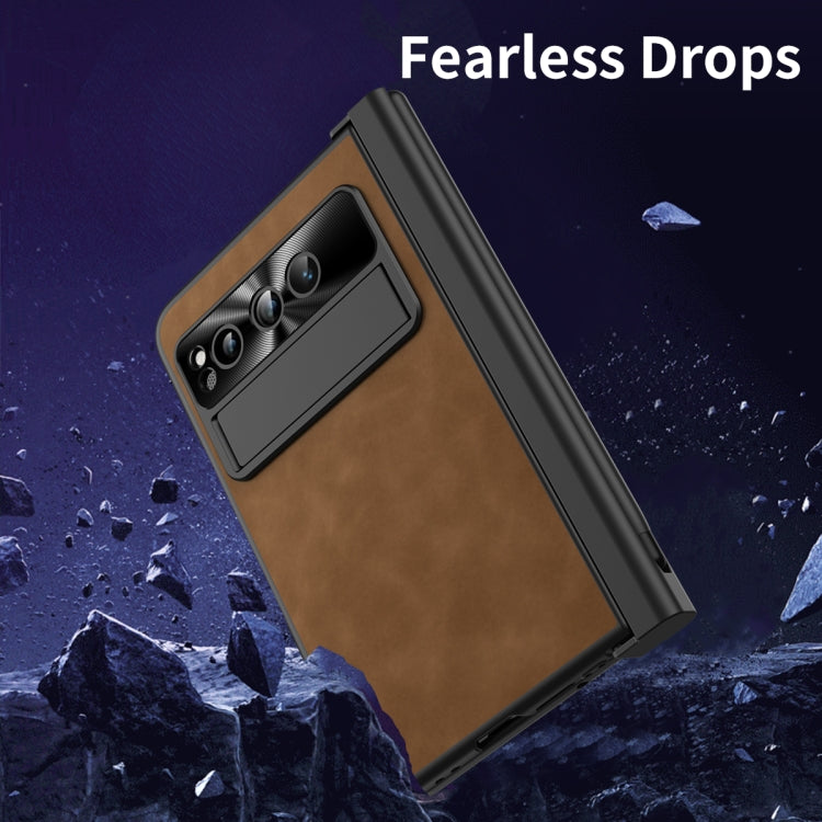 For Google Pixel Fold Integrated Napa Texture All-inclusive Phone Case with Pen Slot(Brown)