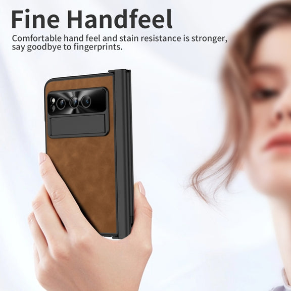 For Google Pixel Fold Integrated Napa Texture All-inclusive Phone Case with Pen Slot(Brown)