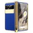 For Google Pixel Fold Litchi Pattern Electroplating Pen Slot Folding Phone Case with Stylus(Royal Blue) - Google Cases by PMC TechLife | Online Shopping South Africa | PMC TechLife | Buy Now Pay Later Mobicred