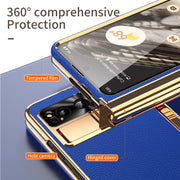 For Google Pixel Fold Litchi Pattern Electroplating Pen Slot Folding Phone Case with Stylus(Royal Blue)