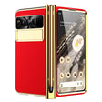 For Google Pixel Fold Litchi Pattern Electroplating Pen Slot Folding Phone Case with Stylus(Red) - Google Cases by PMC TechLife | Online Shopping South Africa | PMC TechLife | Buy Now Pay Later Mobicred