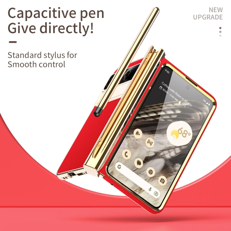 For Google Pixel Fold Litchi Pattern Electroplating Pen Slot Folding Phone Case with Stylus(Red)