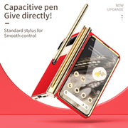 For Google Pixel Fold Litchi Pattern Electroplating Pen Slot Folding Phone Case with Stylus(Red)