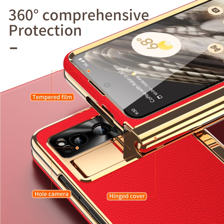 For Google Pixel Fold Litchi Pattern Electroplating Pen Slot Folding Phone Case with Stylus(Red)