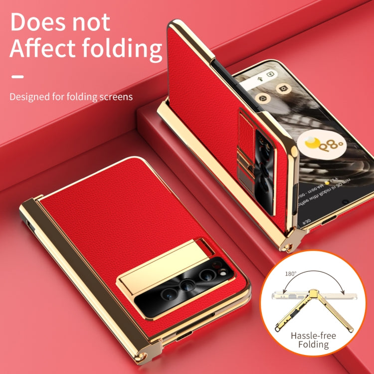 For Google Pixel Fold Litchi Pattern Electroplating Pen Slot Folding Phone Case with Stylus(Red)