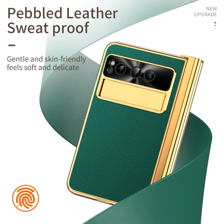 For Google Pixel Fold Litchi Pattern Electroplating Pen Slot Folding Phone Case with Stylus(Green)