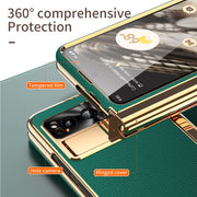 For Google Pixel Fold Litchi Pattern Electroplating Pen Slot Folding Phone Case with Stylus(Green)