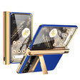 For Google Pixel Fold Litchi Pattern Electroplating Pen Slot Double Hinge Folding Phone Case with Stylus(Royal Blue) - Google Cases by PMC TechLife | Online Shopping South Africa | PMC TechLife | Buy Now Pay Later Mobicred