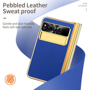 For Google Pixel Fold Litchi Pattern Electroplating Pen Slot Double Hinge Folding Phone Case with Stylus(Royal Blue)