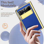 For Google Pixel Fold Litchi Pattern Electroplating Pen Slot Double Hinge Folding Phone Case with Stylus(Royal Blue)