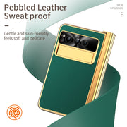 For Google Pixel Fold Litchi Pattern Electroplating Pen Slot Double Hinge Folding Phone Case with Stylus(Green)
