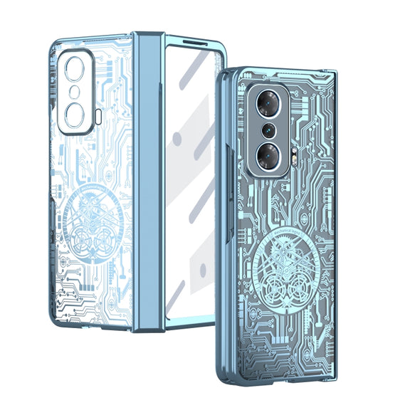 For Honor Magic V Mechanical Legend Integrated Electroplating All-inclusive Phone Case(Blue)