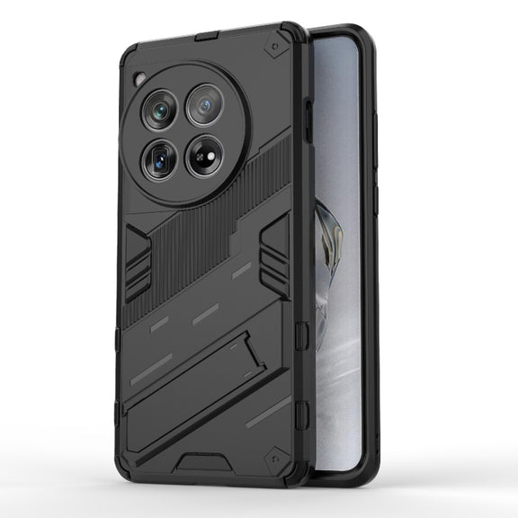 For OnePlus 12 5G Punk Armor 2 in 1 PC + TPU Phone Case with Holder(Black)
