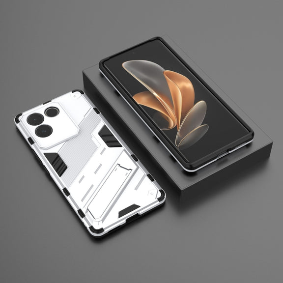 For vivo S17e Punk Armor 2 in 1 PC + TPU Phone Case with Holder(White)