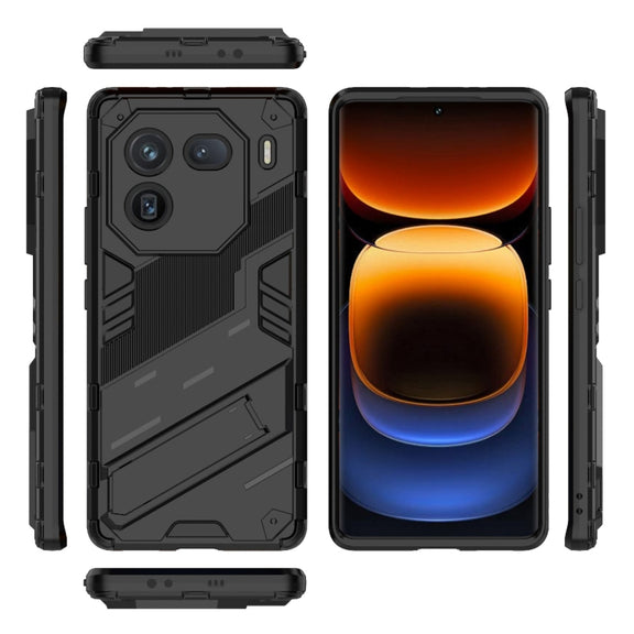 For vivo iQOO 12 Pro 5G Punk Armor 2 in 1 PC + TPU Phone Case with Holder(Black)