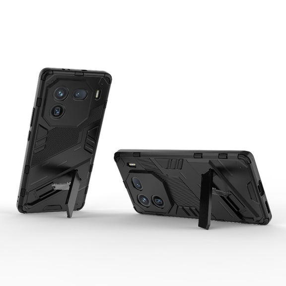 For vivo iQOO 12 Pro 5G Punk Armor 2 in 1 PC + TPU Phone Case with Holder(Black)