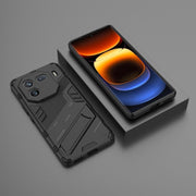 For vivo iQOO 12 Pro 5G Punk Armor 2 in 1 PC + TPU Phone Case with Holder(Black)