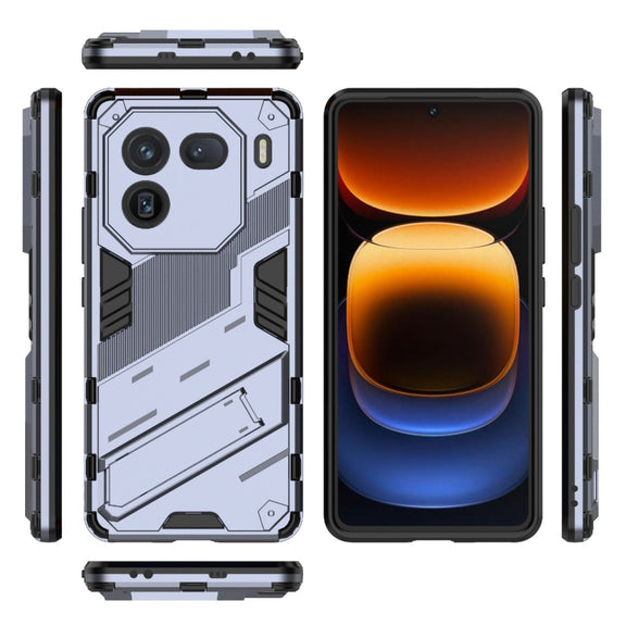 For vivo iQOO 12 5G Punk Armor 2 in 1 PC + TPU Phone Case with Holder(Grey)