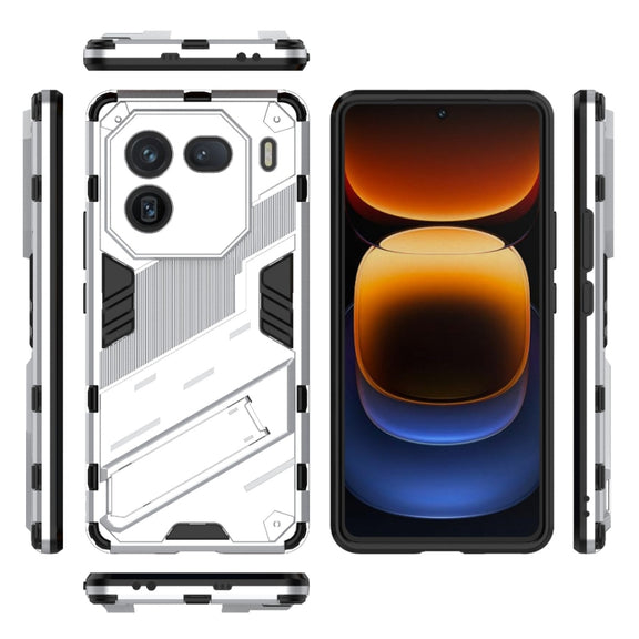 For vivo iQOO 12 5G Punk Armor 2 in 1 PC + TPU Phone Case with Holder(White)
