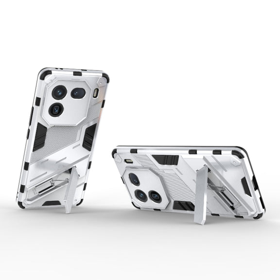 For vivo iQOO 12 5G Punk Armor 2 in 1 PC + TPU Phone Case with Holder(White)