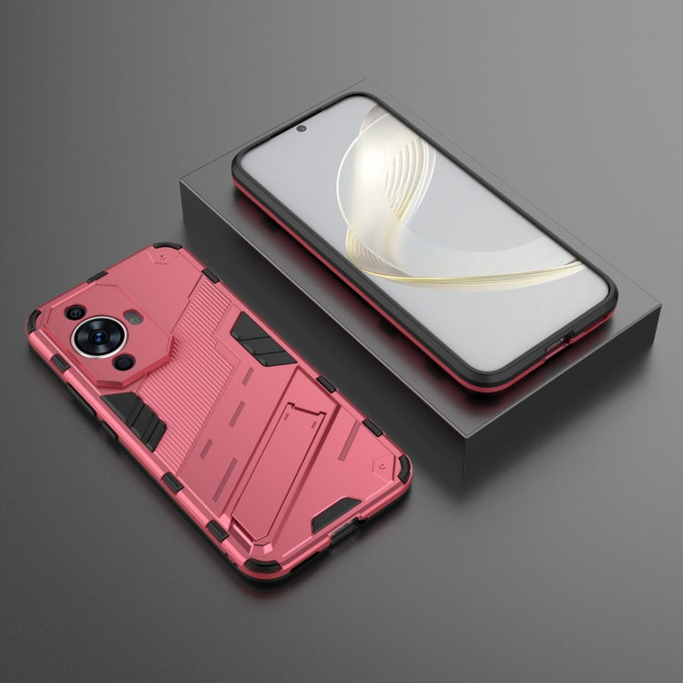 For Huawei nova 11 4G Punk Armor 2 in 1 PC + TPU Phone Case with Holder(Light Red)