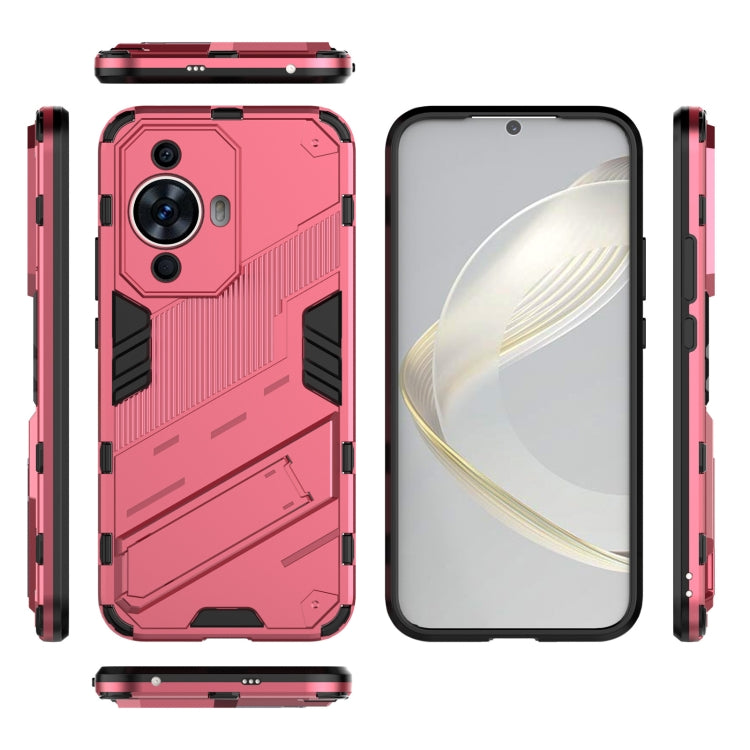 For Huawei nova 11 4G Punk Armor 2 in 1 PC + TPU Phone Case with Holder(Light Red)