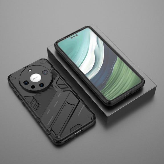 For Huawei Mate 60 Pro Punk Armor 2 in 1 PC + TPU Phone Case with Holder(Black)