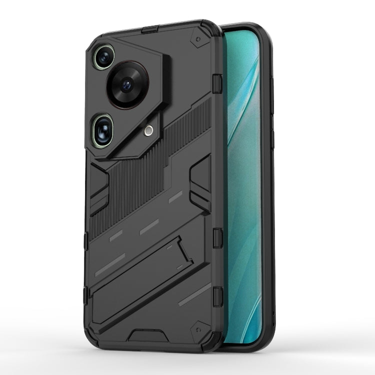 For Huawei Pura 70 Ultra Punk Armor 2 in 1 PC + TPU Phone Case with Holder(Black)