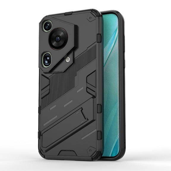 For Huawei Pura 70 Ultra Punk Armor 2 in 1 PC + TPU Phone Case with Holder(Black)