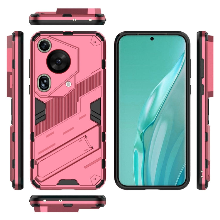 For Huawei Pura 70 Ultra Punk Armor 2 in 1 PC + TPU Phone Case with Holder(Light Red)