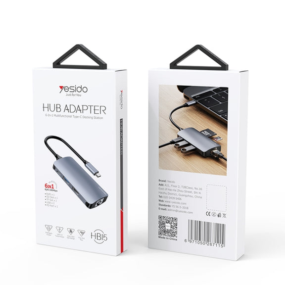Yesido HB15 6 in 1 USB-C / Type-C Ports Multifunctional Docking Station HUB Adapter