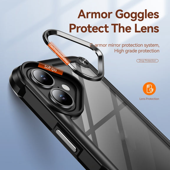 For iPhone 16 TPU + PC Lens Protection Phone Case(Black)