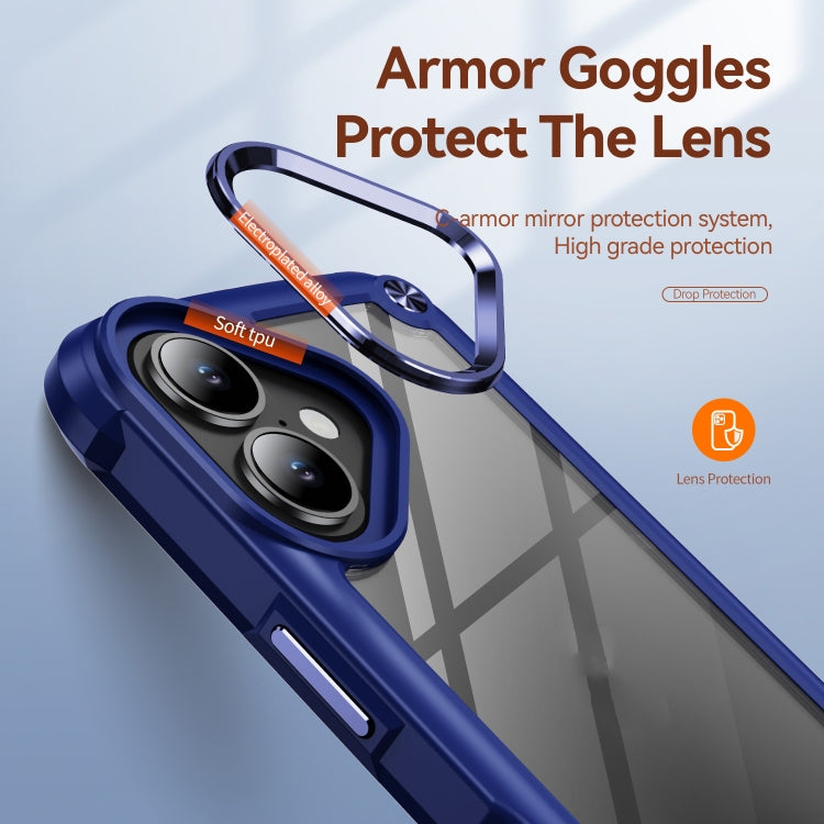 For iPhone 16 TPU + PC Lens Protection Phone Case(Blue)
