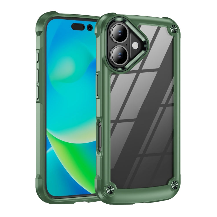 For iPhone 16 TPU + PC Lens Protection Phone Case(Green)
