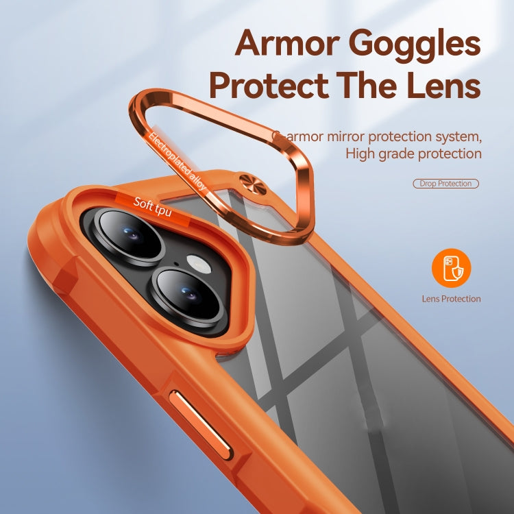 For iPhone 16 TPU + PC Lens Protection Phone Case(Orange)