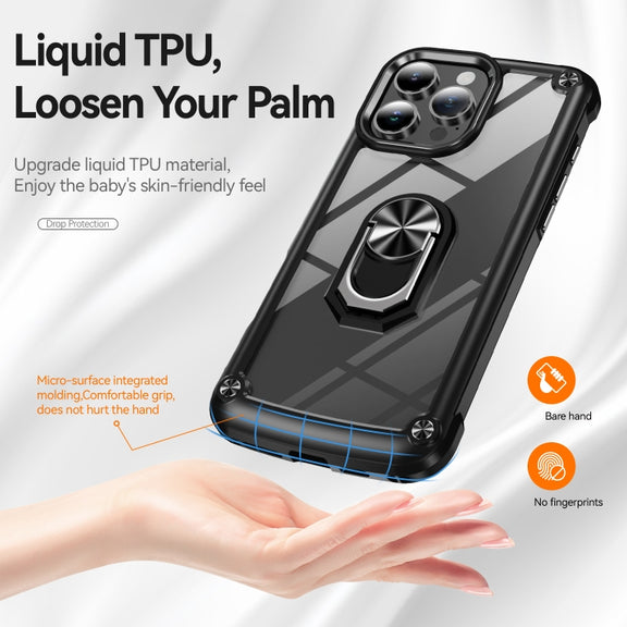 For iPhone 16 Pro Max TPU + PC Lens Protection Phone Case with Ring Holder(Black)