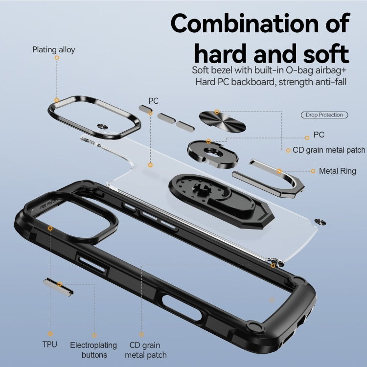 For iPhone 16 Pro Max TPU + PC Lens Protection Phone Case with Ring Holder(Black)