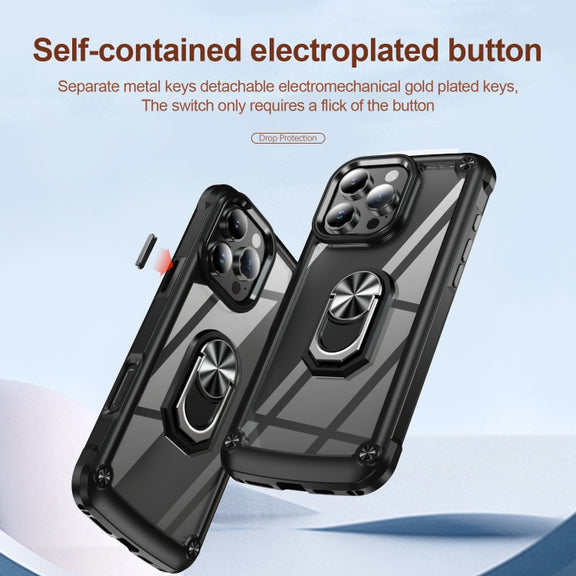 For iPhone 16 Pro Max TPU + PC Lens Protection Phone Case with Ring Holder(Black)