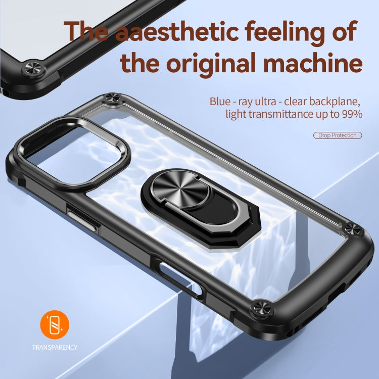 For iPhone 16 Pro Max TPU + PC Lens Protection Phone Case with Ring Holder(Black)