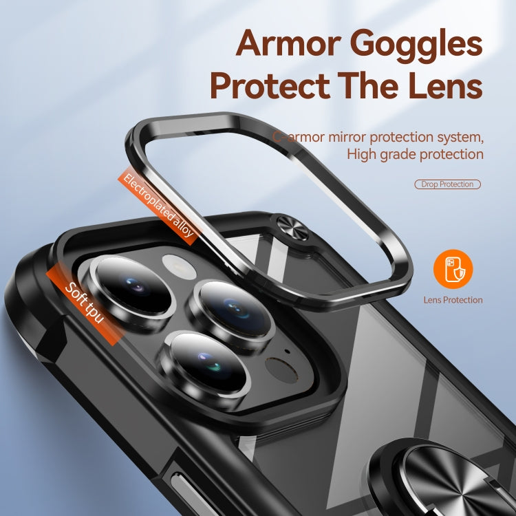 For iPhone 16 Pro Max TPU + PC Lens Protection Phone Case with Ring Holder(Black)