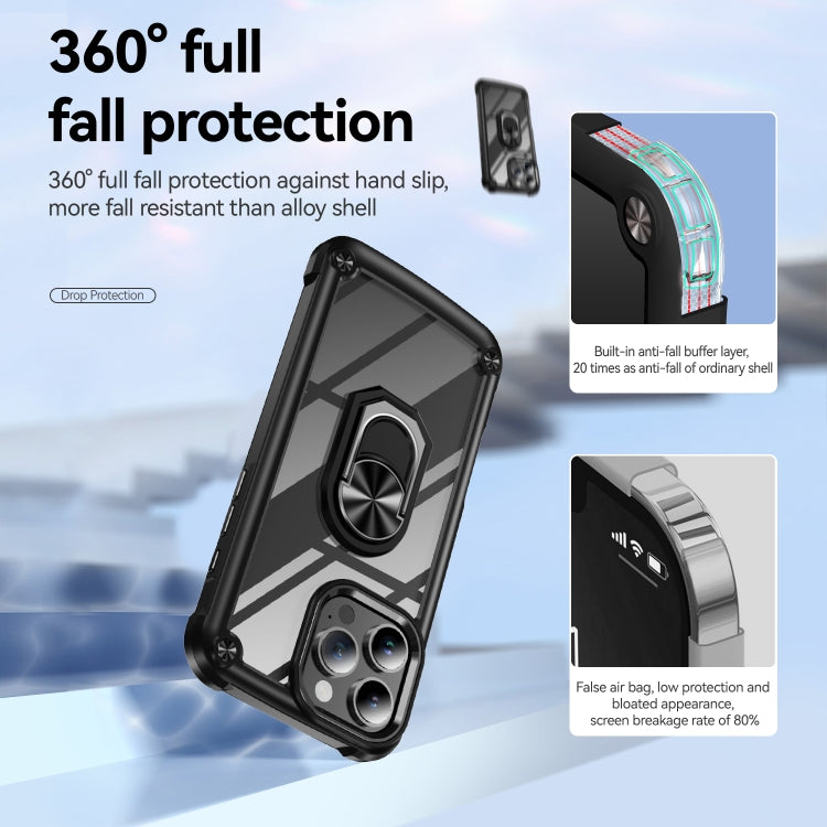 For iPhone 16 Pro TPU + PC Lens Protection Phone Case with Ring Holder(Black)