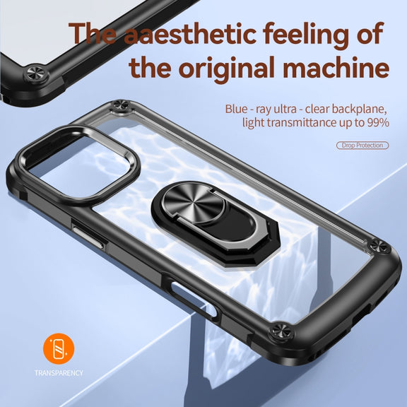 For iPhone 16 Pro TPU + PC Lens Protection Phone Case with Ring Holder(Black)