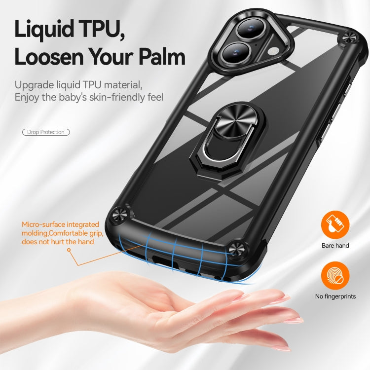 For iPhone 16 Plus TPU + PC Lens Protection Phone Case with Ring Holder(Black)